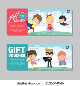 Gift voucher template and modern pattern. child concept. Voucher template with premium pattern, gift Voucher template with colorful pattern. bright concept. voucher superhero kids Vector illustration