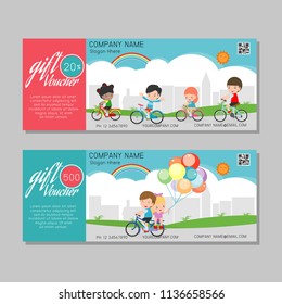 Gift voucher template and modern pattern. kids concept. Voucher template with premium pattern, gift Voucher template with colorful pattern. bright concept. Vector illustration