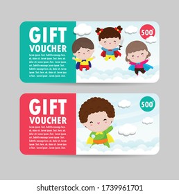 Gift voucher template and modern pattern. superhero kids concept. Voucher template with premium pattern, gift Voucher template with colorful pattern. bright concept. voucher Vector illustration