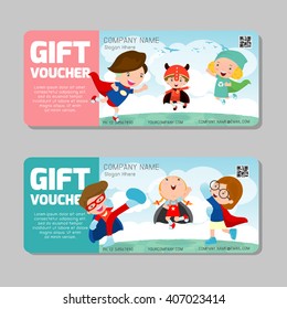 Gift voucher template and modern pattern. kids concept. Voucher template with premium pattern, gift Voucher template with colorful pattern. bright concept. voucher superhero kids Vector illustration