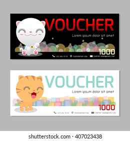 Gift voucher template and modern pattern. cat concept. Voucher template with premium pattern, gift Voucher template with colorful pattern. bright concept. voucher cat Vector illustration
