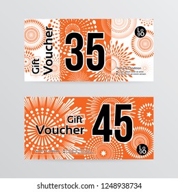 Gift voucher template with orange color and fireworks background . Vector illustration