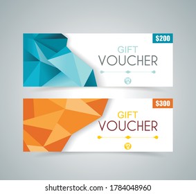 Gift voucher template with poligonal design, vector.