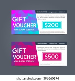 
Gift voucher template with polygonal elements. Vector gift voucher design with abstract pattern.