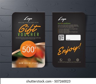 Gift voucher template with premium pattern and place for your business related photos.Restaurant. Vector illustration