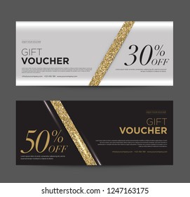 Gift Voucher Template Promotion Sale discount, Gold and Glitter vector illustration