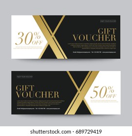 Gift Voucher Template Promotion Sale discount, Golden style black and white background, vector illustration