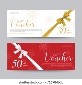 Gift Voucher Template Promotion Sale discount, Gold Ribbon background, vector illustration