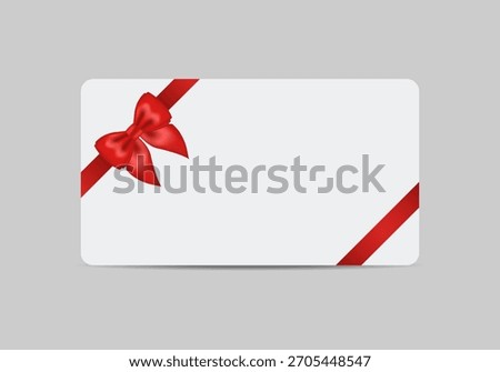 A gift voucher template with a realistic red ribbon. Design an invitation, certificate, gift coupon, ticket or voucher. Vector illustration.