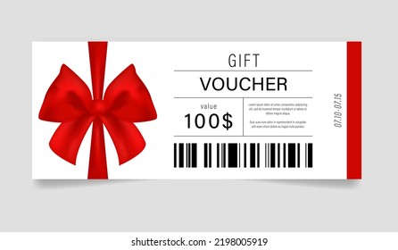 A gift voucher template with a red bow.