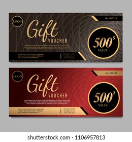 Gift voucher template with red and brown certificate. Background design coupon, invitation, currency. Set of stylish discount paper red and brown. for gift card and coupon.