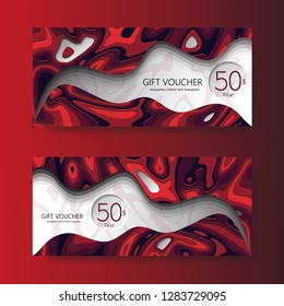 Gift voucher template. Red color background. Vector illustration