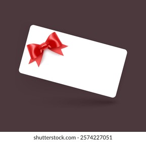 Gift voucher template with Red realistic ribbon. Vector illustration. Design for invitation, certificate, gift coupon, ticket or voucher