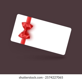 Gift voucher template with Red realistic ribbon. Vector illustration. Design for invitation, certificate, gift coupon, ticket or voucher