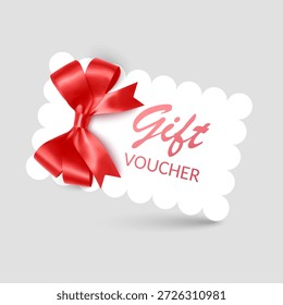 Gift voucher template with Red realistic ribbon. Vector illustration. Design for invitation, certificate, gift coupon, ticket or voucher