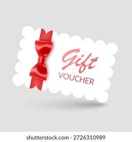 Gift voucher template with Red realistic ribbon. Vector illustration. Design for invitation, certificate, gift coupon, ticket or voucher