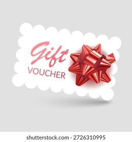 Gift voucher template with Red realistic ribbon. Vector illustration. Design for invitation, certificate, gift coupon, ticket or voucher