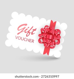 Gift voucher template with Red realistic ribbon. Vector illustration. Design for invitation, certificate, gift coupon, ticket or voucher