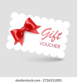 Gift voucher template with Red realistic ribbon. Vector illustration. Design for invitation, certificate, gift coupon, ticket or voucher