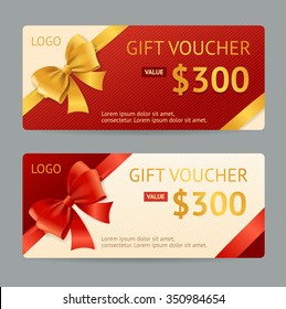 Gift Voucher Template with Ribbon and a Bow. Vector illustration