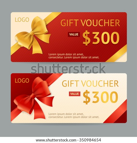 Gift Voucher Template with Ribbon and a Bow. Vector illustration