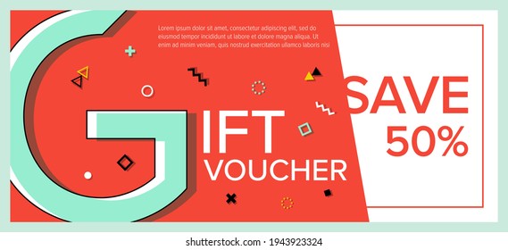 Gift voucher template with sample text, save 50%, place for your text