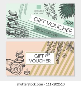 Gift Voucher template for Spa. Graphic and doodle elements. Vector illustration.