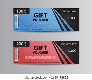 Gift voucher template with special and exclusive offer in blue and pink color.