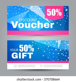 Gift Voucher Template with Triangle Design & Stars. Vector illustration