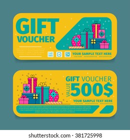 Gift voucher template. Two side of discount voucher or gift certificate layout. Promo coupon of discount  special offer. Voucher card template vector design.