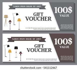 Gift Voucher Template with variation of Lamp Discount Coupon. Vector Illustration. EPS10