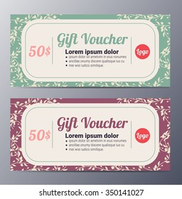 Gift voucher template with vintage   pattern  vector illustration