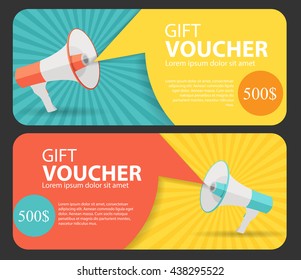 Gift Voucher Template For Your Business.  Megaphone and Speech Bubble. Vector Illustration EPS10