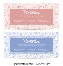 Gift Voucher Templates for Kids and Baby Goods.   Gift certificate for a holiday.  Vector  illustration