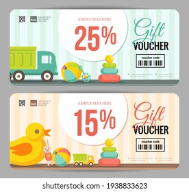 Plantillas de cheques de regalo para niños y productos para bebés. Ilustración del vector