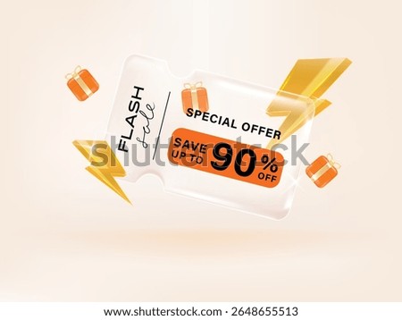 Gift voucher Transparency coupon banner for Flash sale Discount online shopping with Holography Vibrant Gradient gift and decorations background.