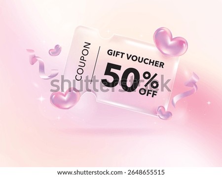 Gift voucher Transparency coupon banner for Discount online shopping with Holography Vibrant Gradient gift and decorations background.