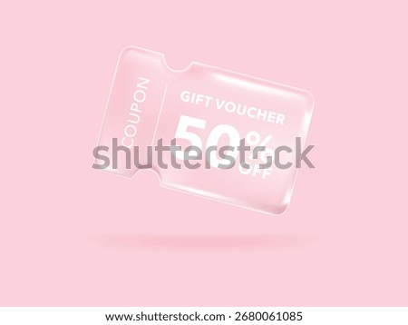 Gift voucher Transparency coupon banner for Discount online shopping on pink background.