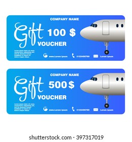 Gift voucher for trip with airplane Vector Illustration