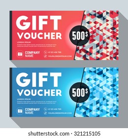 Gift Voucher Vector Design Print Template. Discount Card. Gift Certificate. 2 Color Themes. Vector Illustration