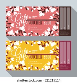 Gift Voucher Vector Design Print Template. Discount Card. Gift Certificate. 2 Color Themes. Vector Illustration