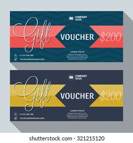 Gift Voucher Vector Design Print Template. Discount Card. Gift Certificate. 2 Color Themes. Vector Illustration