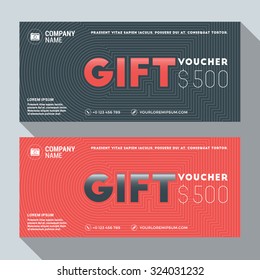 Gift Voucher Vector Design Print Template. Discount Card. Gift Certificate. 2 Color Themes. Vector Illustration