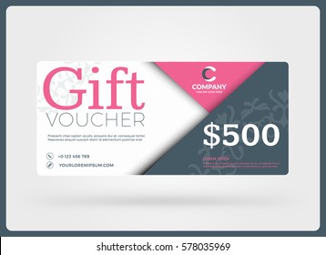 Gift voucher. Vector design template. Discount card. Gift certificate. Pink Color Theme. Vector Illustration