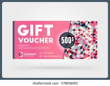 Gift voucher. Vector design template. Discount card. Gift certificate. Pink Color Theme. Vector Illustration