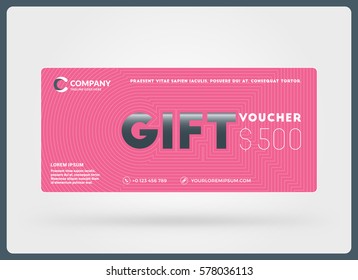 Gift voucher. Vector design template. Discount card. Gift certificate. Pink Color Theme. Vector Illustration