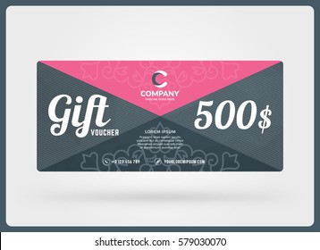 Gift voucher. Vector design template. Discount card. Gift certificate. Pink Color Theme. Vector Illustration