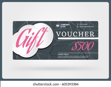 Gift voucher. Vector design template. Discount card. Gift certificate. Pink Color Theme. Vector Illustration
