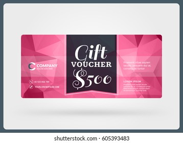 Gift voucher. Vector design template. Discount card. Gift certificate. Pink Color Theme. Vector Illustration