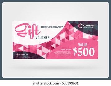 Gift voucher. Vector design template. Discount card. Gift certificate. Pink Color Theme. Vector Illustration